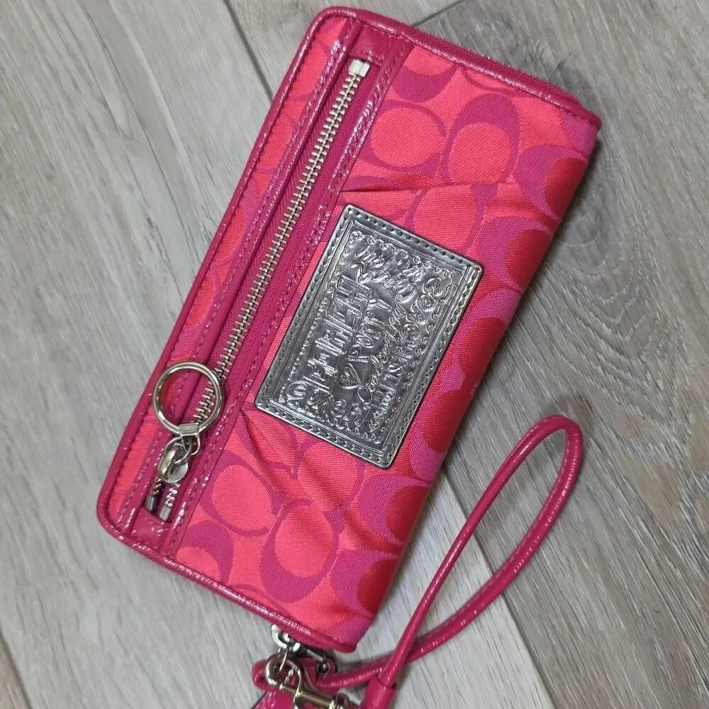 Coach Hot Pink Op Art C Signature Tote Bag and Wallet